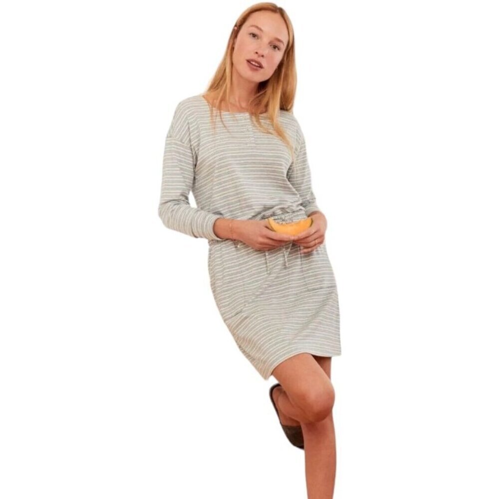 Haven Well Within Cotton Jersey Dress Striped Pockets Coastal Beachy Size L